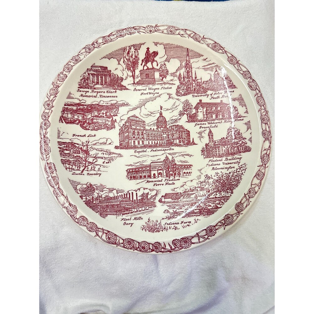 Vtg Indiana Plate Vernon Kilns Wabash Song State Transferware USA Decor